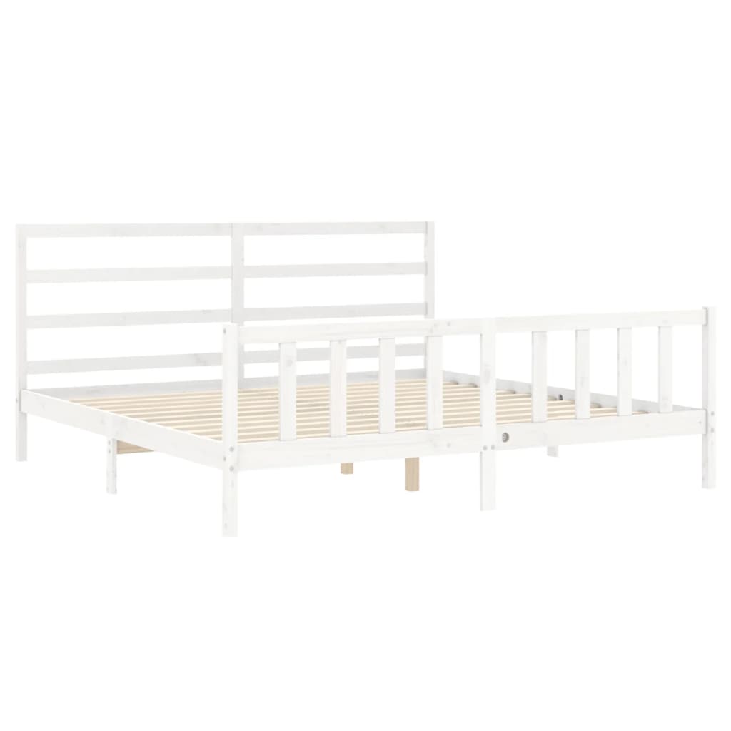 Bed Frame without Mattress White 183x203 cm King Solid Wood Pine