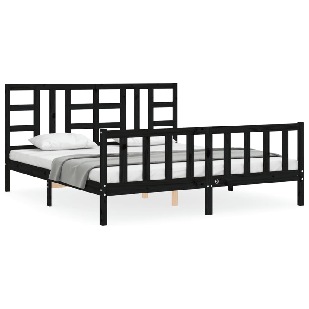 Bed Frame without Mattress Black 183x203 cm King Solid Wood Pine