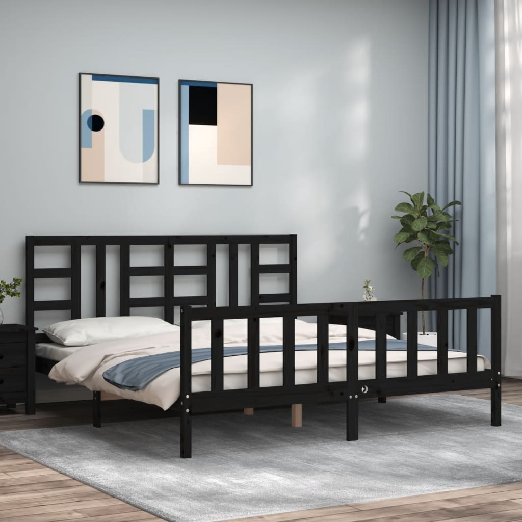 Bed Frame without Mattress Black 183x203 cm King Solid Wood Pine