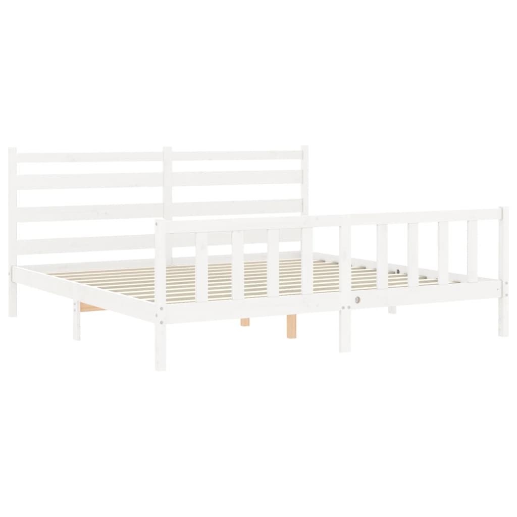 Bed Frame without Mattress White 183x203 cm King Solid Wood Pine