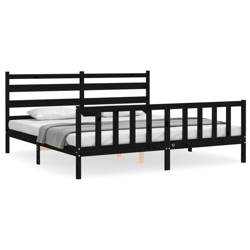 Bed Frame without Mattress Black 183x203 cm King Solid Wood Pine