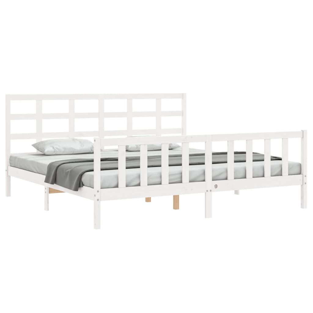 Bed Frame without Mattress White 183x203 cm King Solid Wood Pine