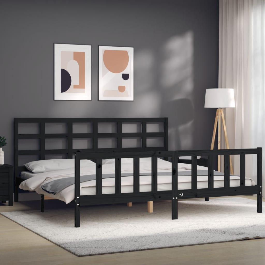 Bed Frame without Mattress Black 183x203 cm King Solid Wood Pine