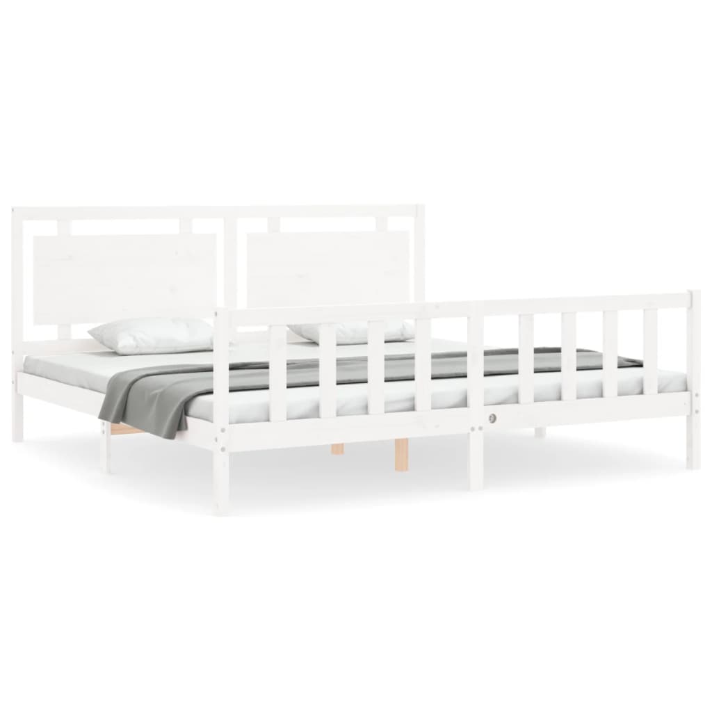 Bed Frame without Mattress White 183x203 cm King Solid Wood Pine