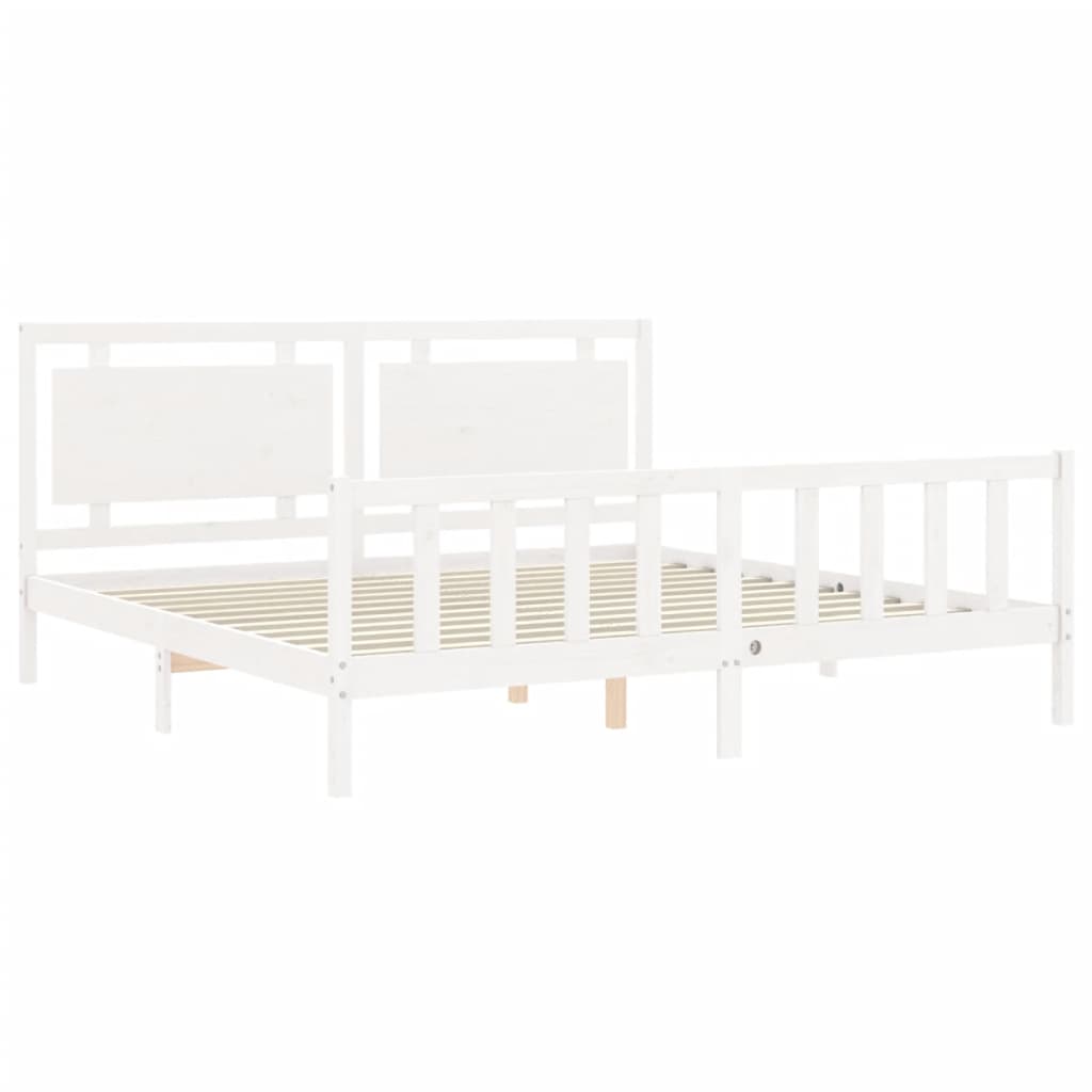 Bed Frame without Mattress White 183x203 cm King Solid Wood Pine