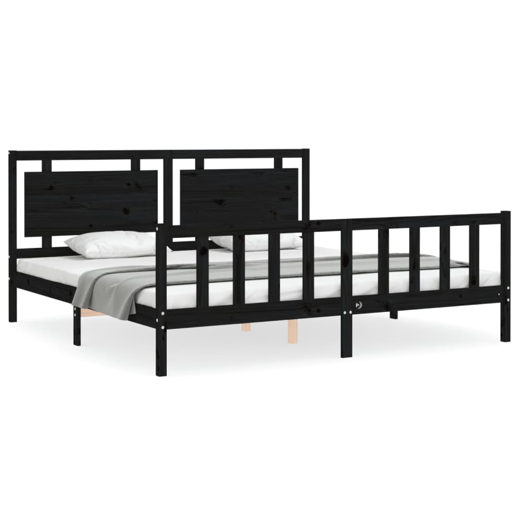 Bed Frame without Mattress Black 183x203 cm King Solid Wood Pine