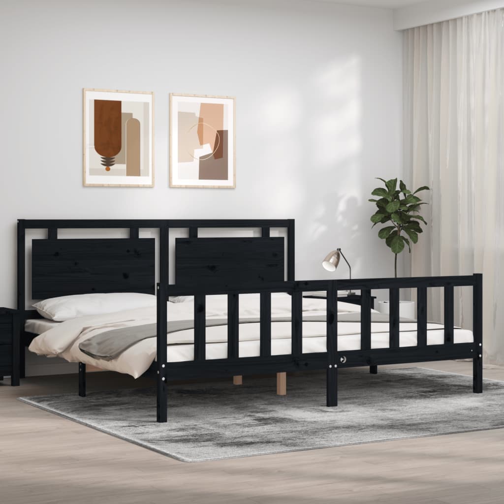 Bed Frame without Mattress Black 183x203 cm King Solid Wood Pine