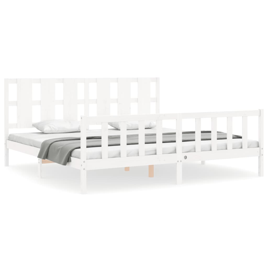 Bed Frame without Mattress White 183x203 cm King Solid Wood Pine