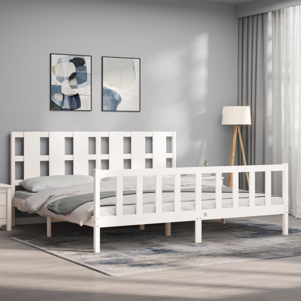 Bed Frame without Mattress White 183x203 cm King Solid Wood Pine