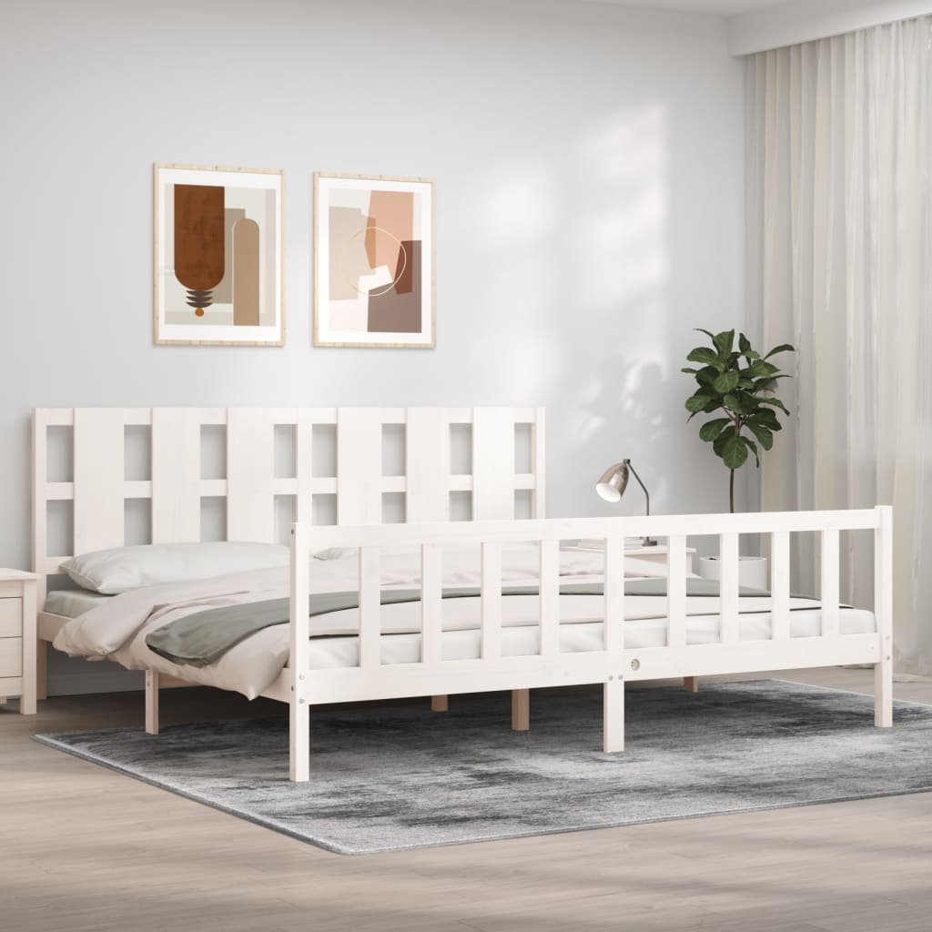 Bed Frame without Mattress White 183x203 cm King Solid Wood Pine