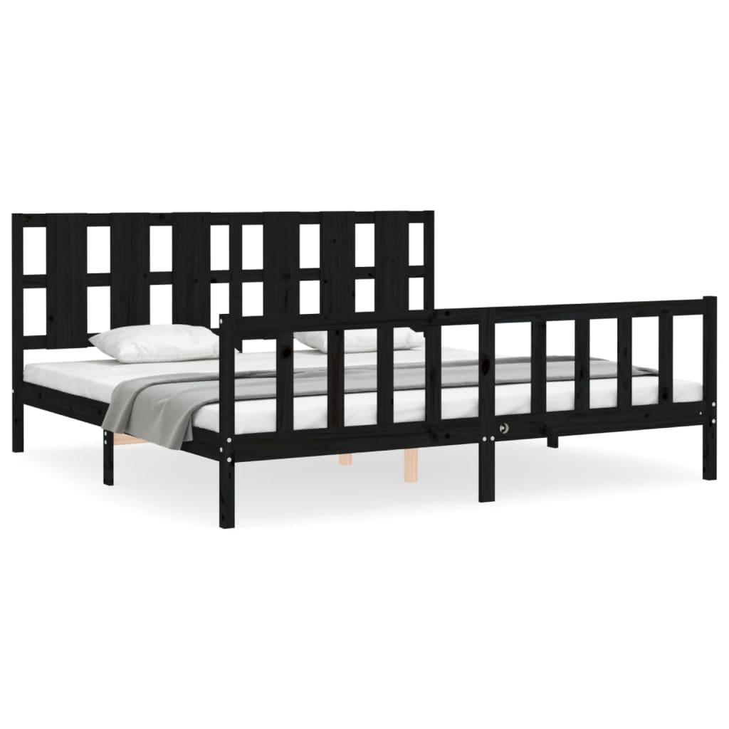 Bed Frame without Mattress Black 183x203 cm King Solid Wood Pine