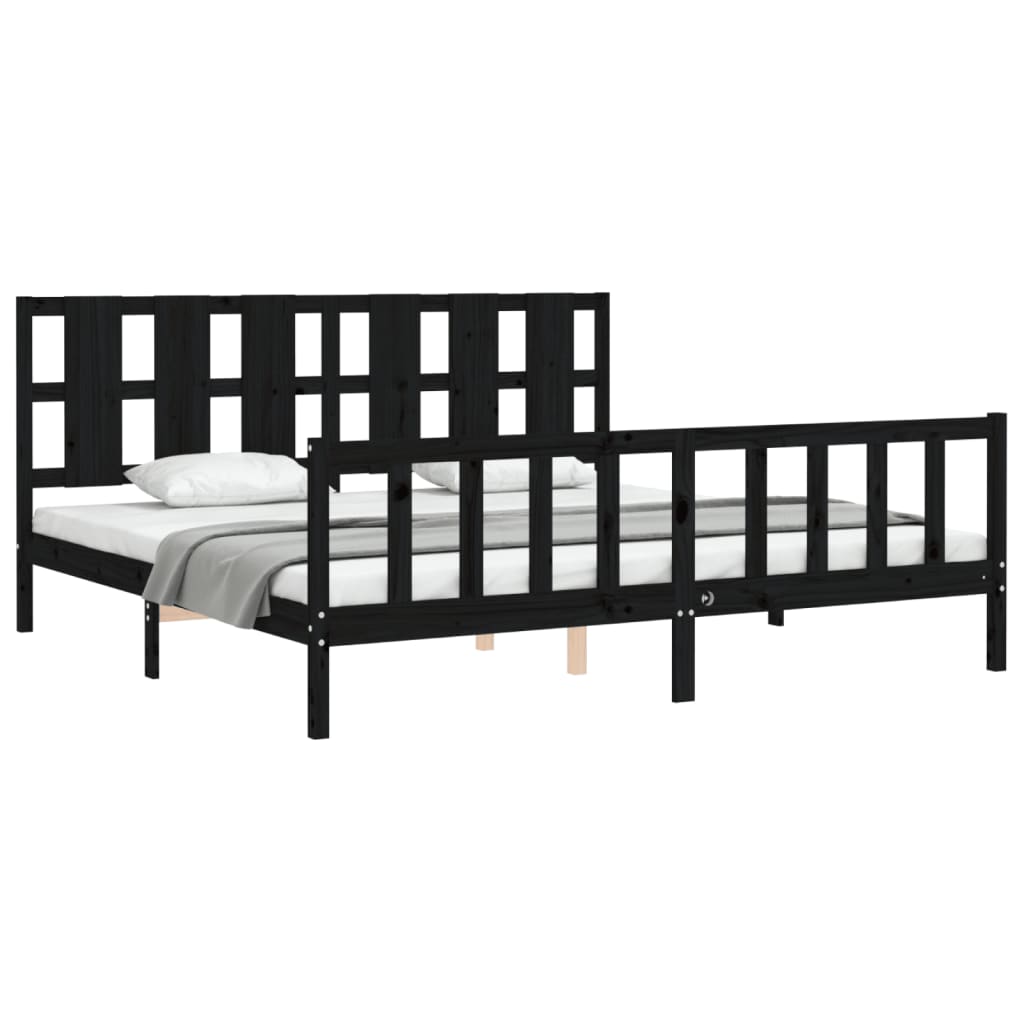 Bed Frame without Mattress Black 183x203 cm King Solid Wood Pine