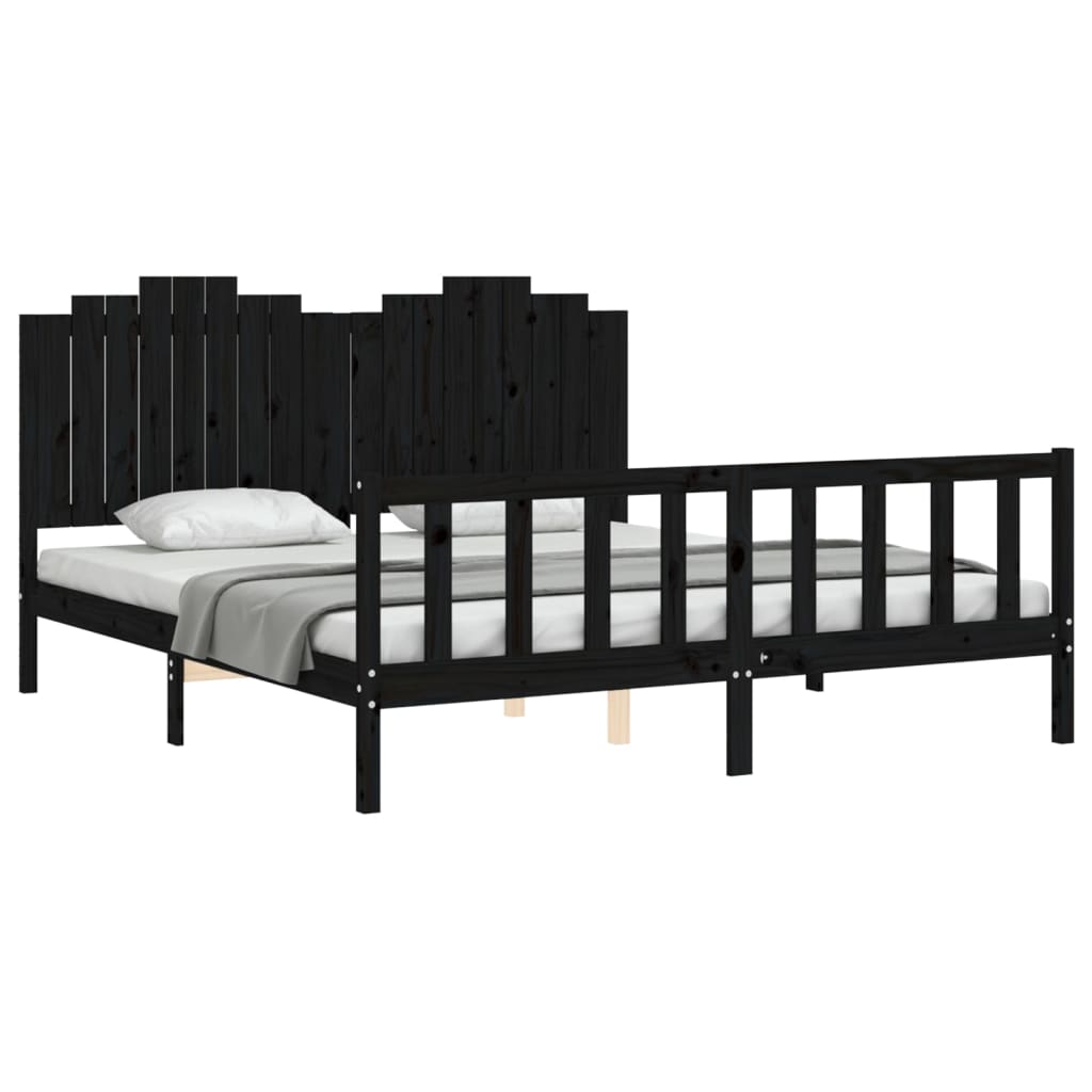 Bed Frame without Mattress Black 183x203 cm King Solid Wood Pine