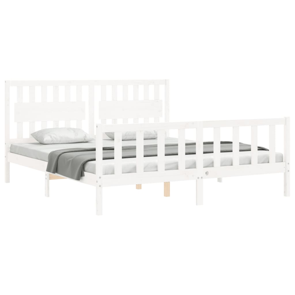 Bed Frame without Mattress White 183x203 cm King Solid Wood Pine