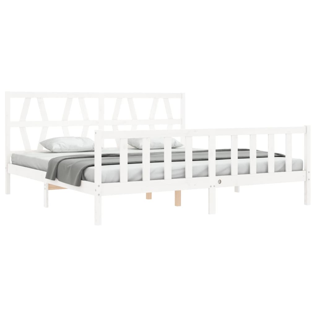 Bed Frame without Mattress White 183x203 cm King Solid Wood Pine