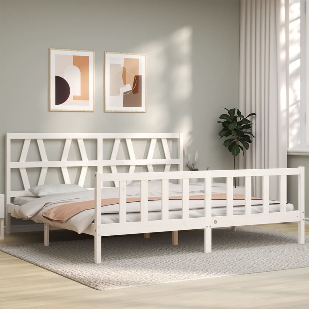 Bed Frame without Mattress White 183x203 cm King Solid Wood Pine