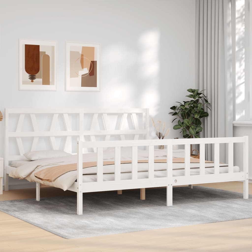 Bed Frame without Mattress White 183x203 cm King Solid Wood Pine