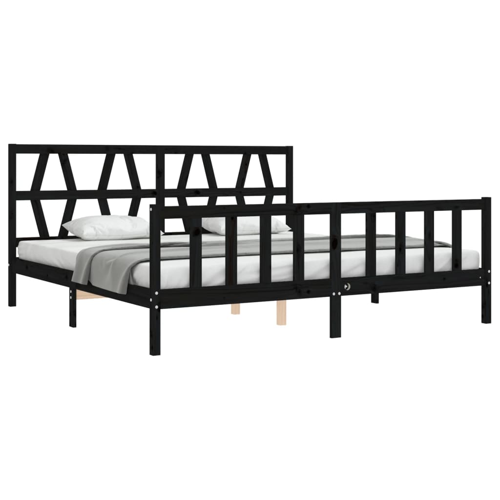 Bed Frame without Mattress Black 183x203 cm King Solid Wood Pine