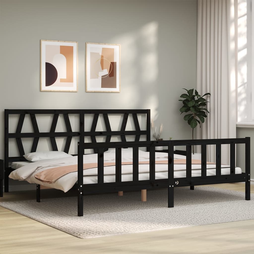 Bed Frame without Mattress Black 183x203 cm King Solid Wood Pine