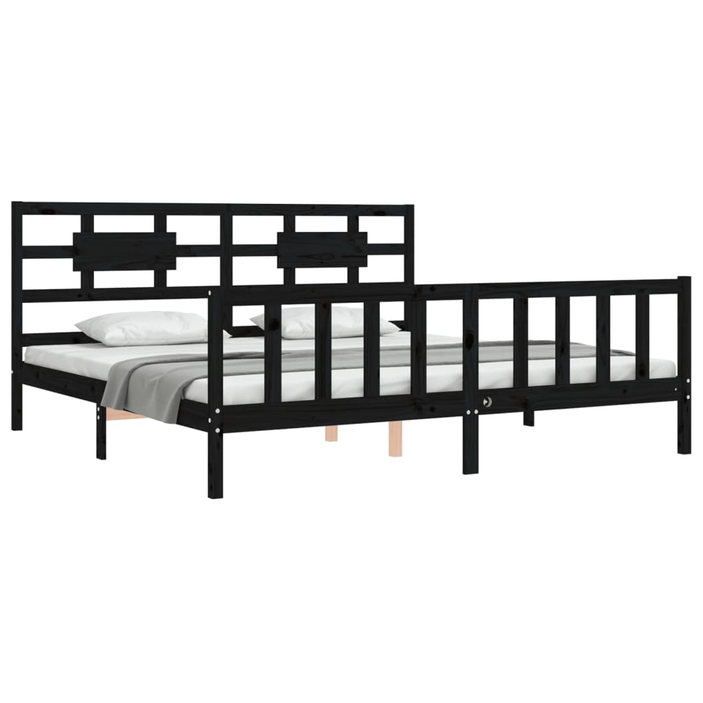 Bed Frame without Mattress Black 183x203 cm King Solid Wood Pine