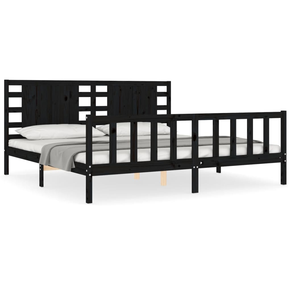 Bed Frame without Mattress Black 183x203 cm King Solid Wood Pine