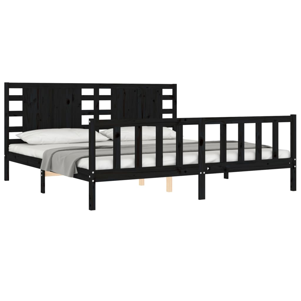 Bed Frame without Mattress Black 183x203 cm King Solid Wood Pine