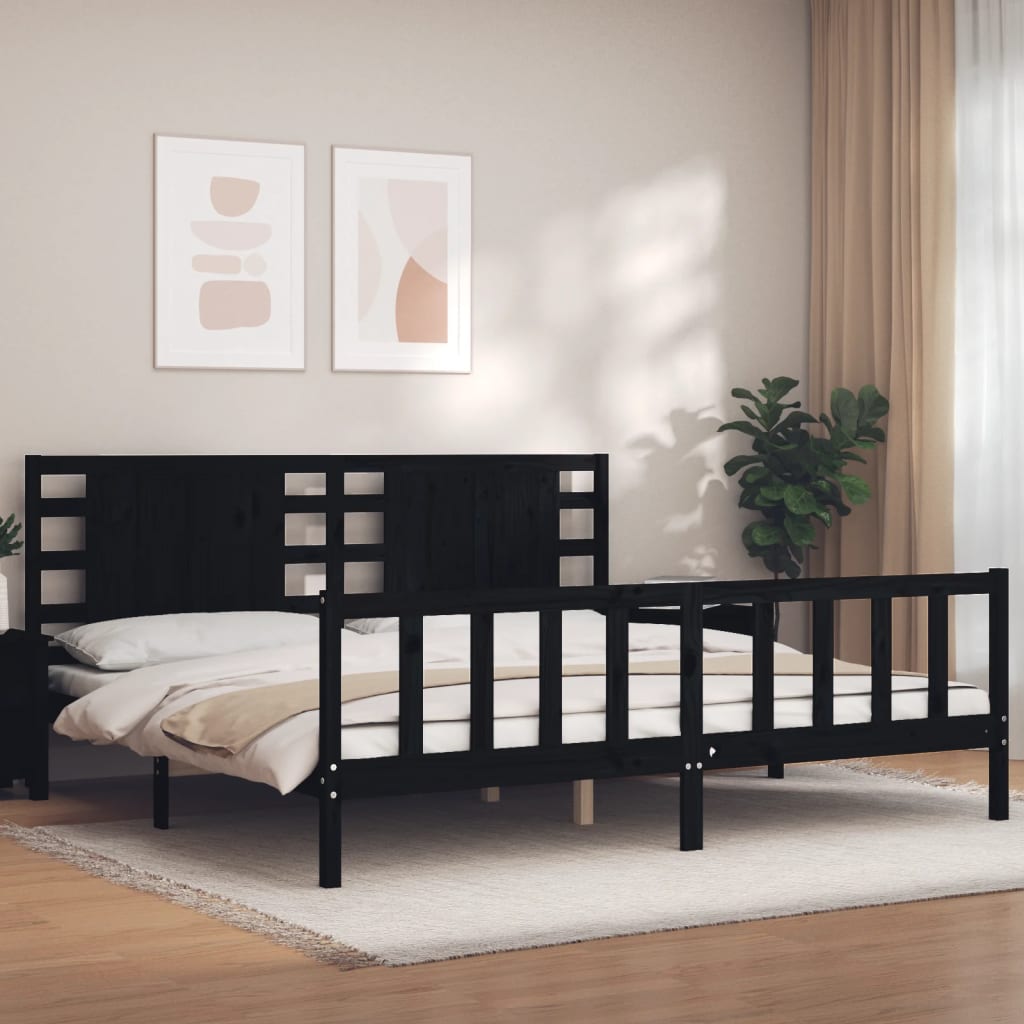 Bed Frame without Mattress Black 183x203 cm King Solid Wood Pine