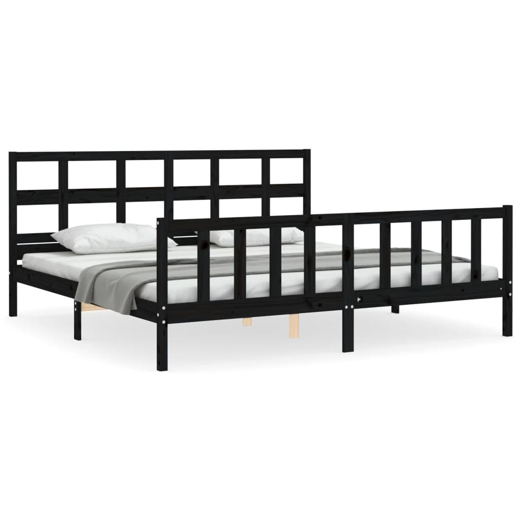 Bed Frame without Mattress Black 183x203 cm King Solid Wood Pine