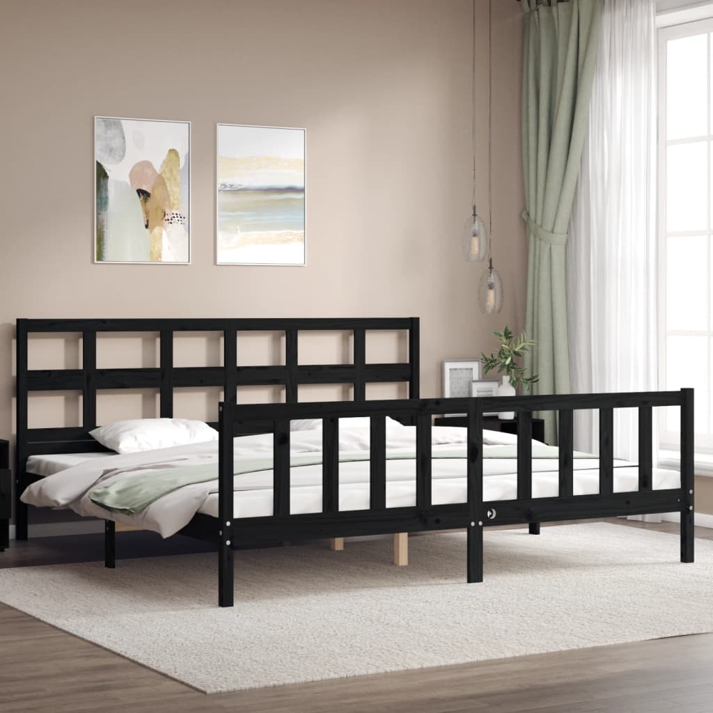 Bed Frame without Mattress Black 183x203 cm King Solid Wood Pine