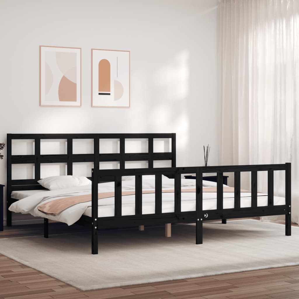 Bed Frame without Mattress Black 183x203 cm King Solid Wood Pine