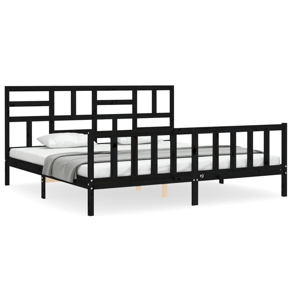 Bed Frame without Mattress Black 183x203 cm King Solid Wood Pine