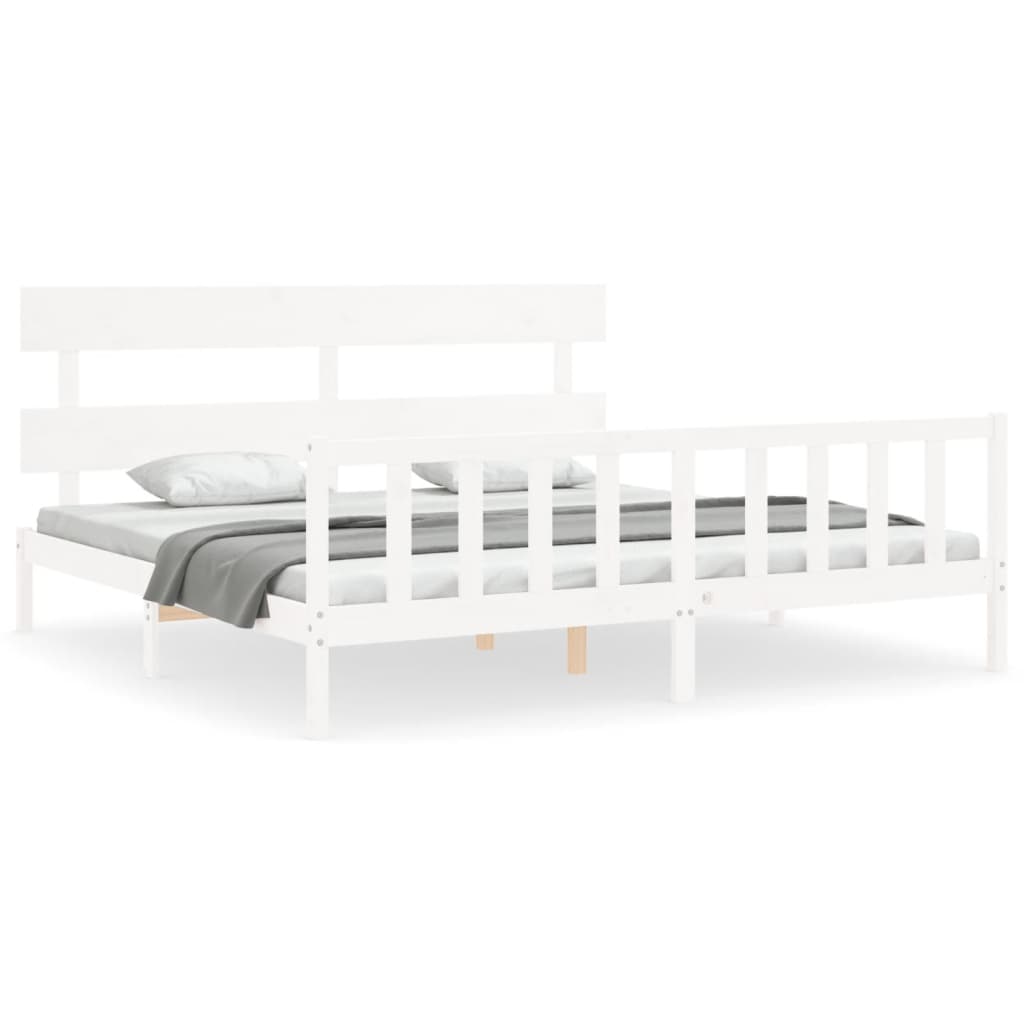 Bed Frame without Mattress White 183x203 cm King Solid Wood Pine