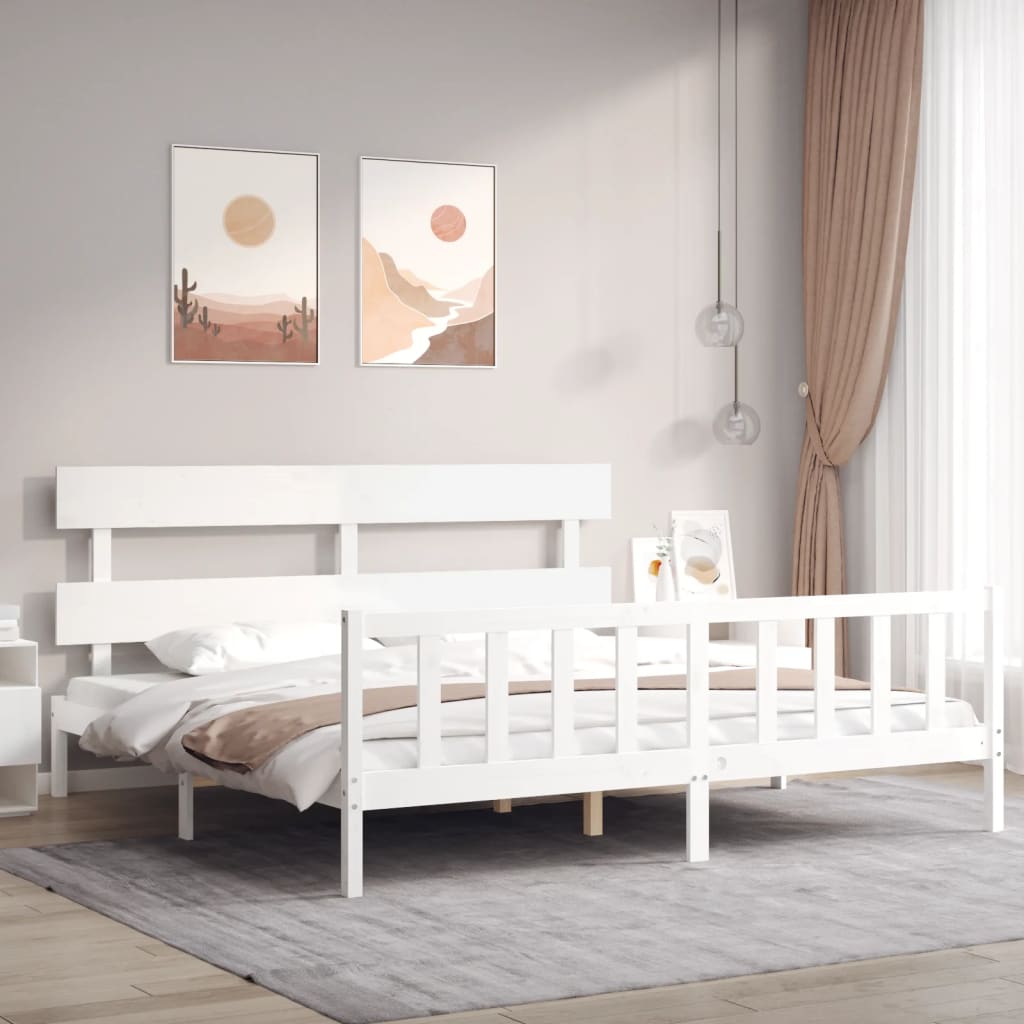 Bed Frame without Mattress White 183x203 cm King Solid Wood Pine