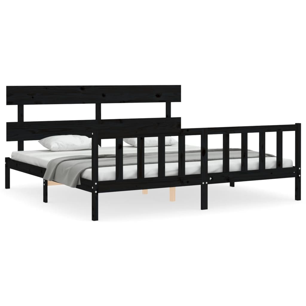 Bed Frame without Mattress Black 183x203 cm King Solid Wood Pine