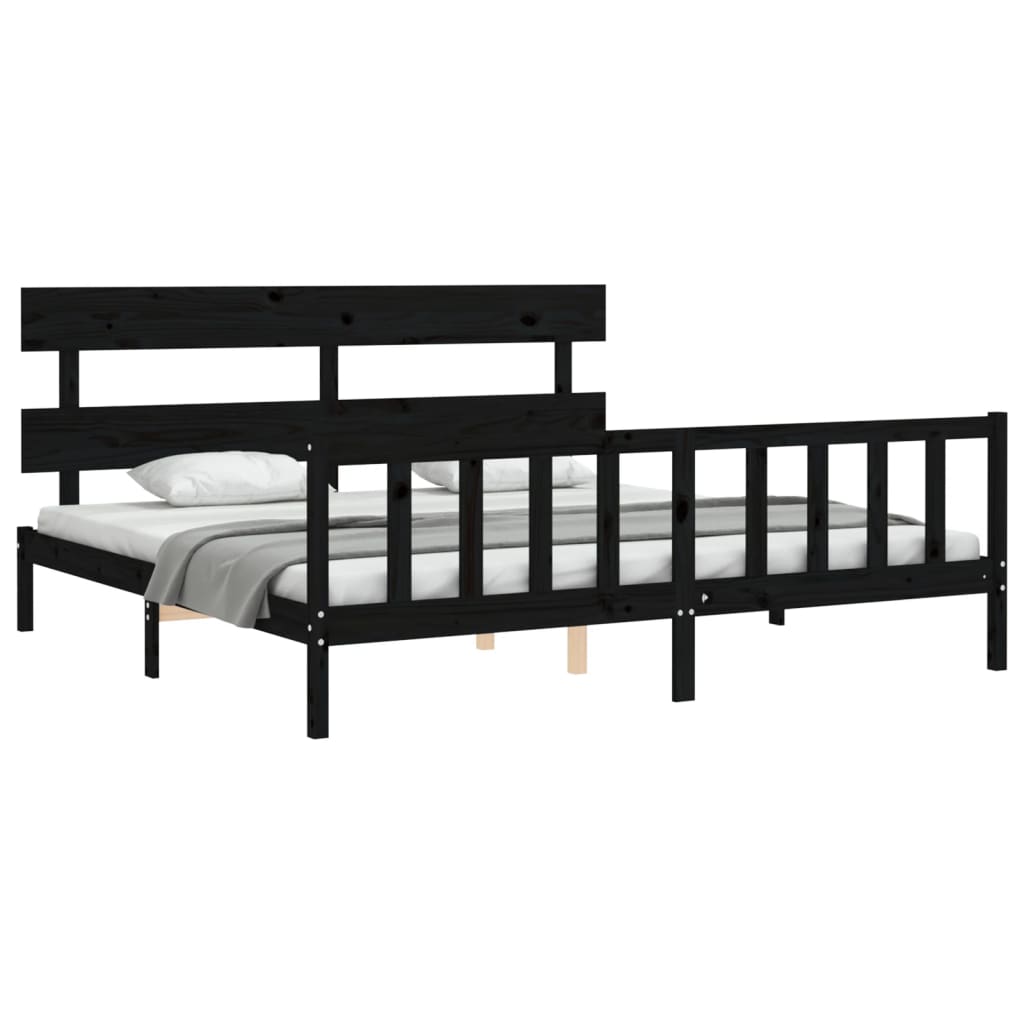 Bed Frame without Mattress Black 183x203 cm King Solid Wood Pine