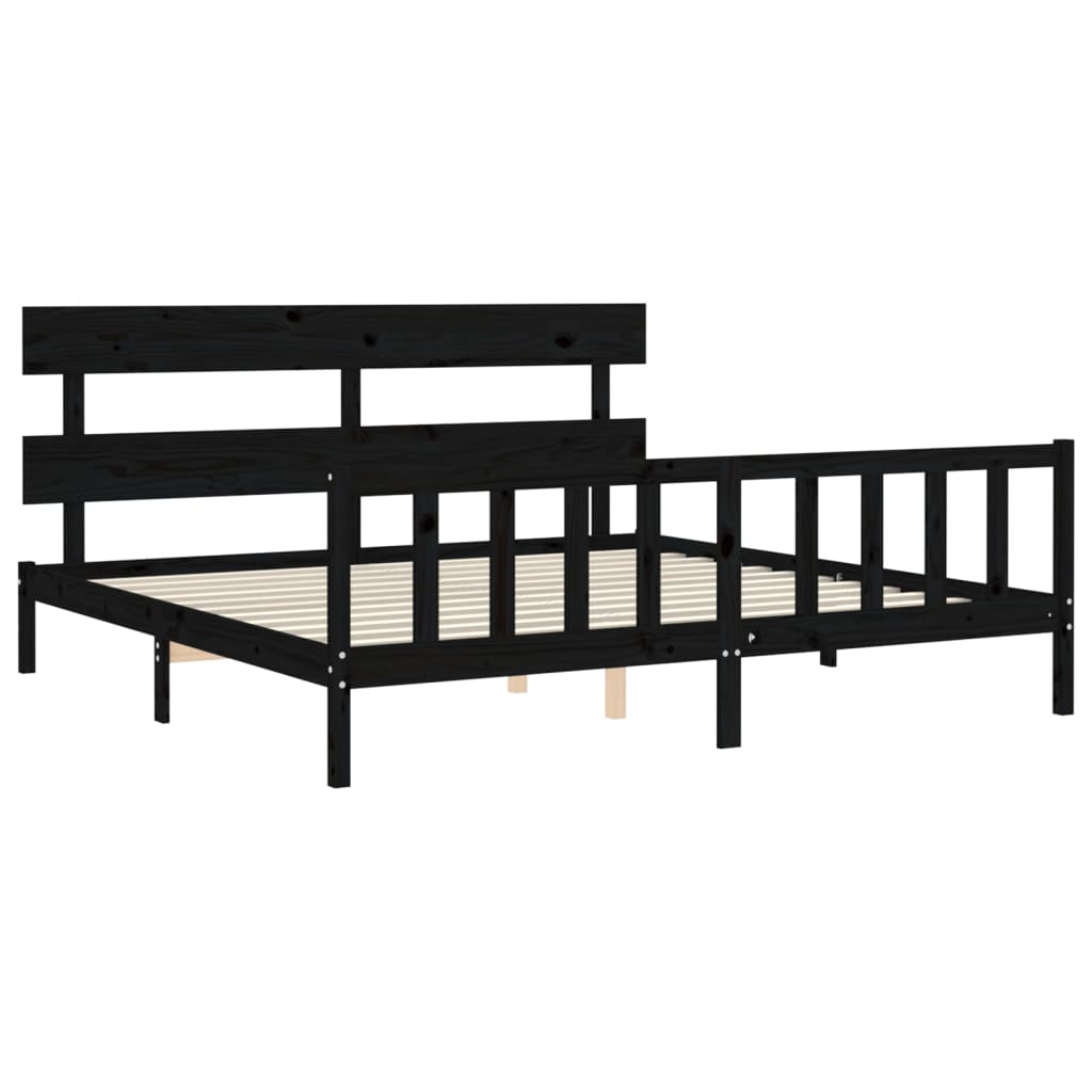 Bed Frame without Mattress Black 183x203 cm King Solid Wood Pine