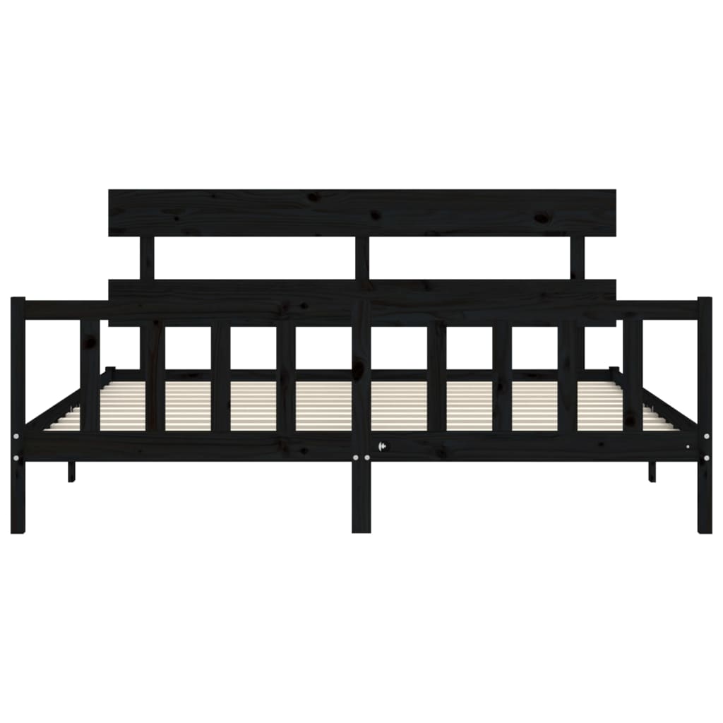 Bed Frame without Mattress Black 183x203 cm King Solid Wood Pine