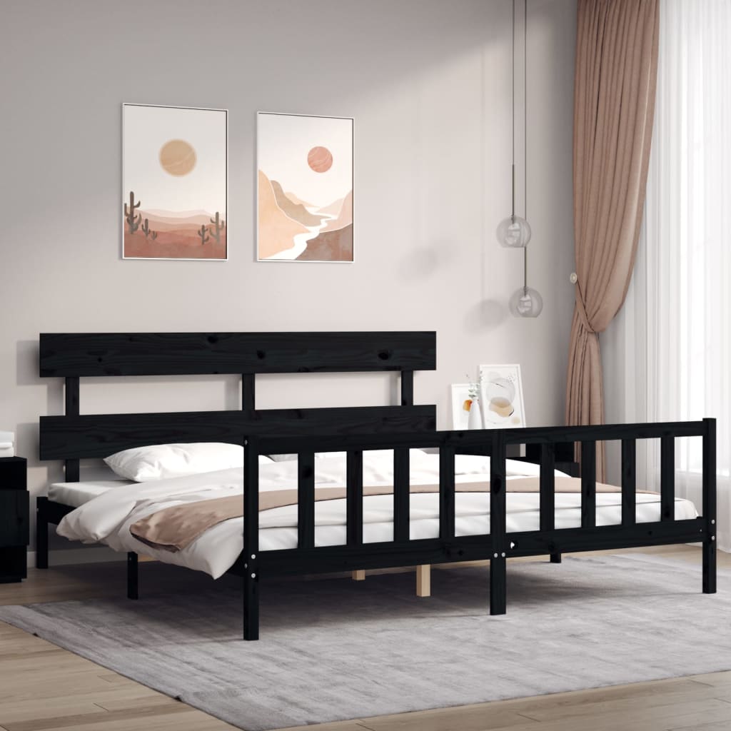 Bed Frame without Mattress Black 183x203 cm King Solid Wood Pine