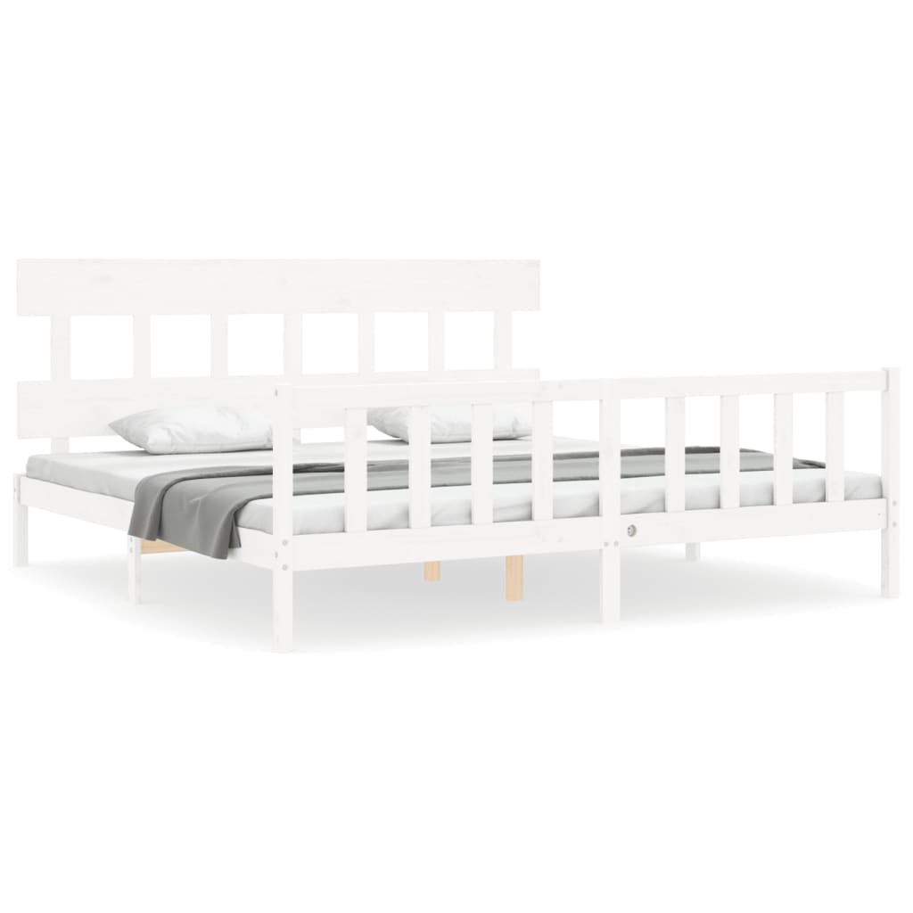 Bed Frame without Mattress White 183x203 cm King Solid Wood Pine