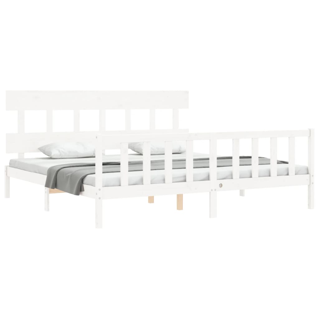 Bed Frame without Mattress White 183x203 cm King Solid Wood Pine