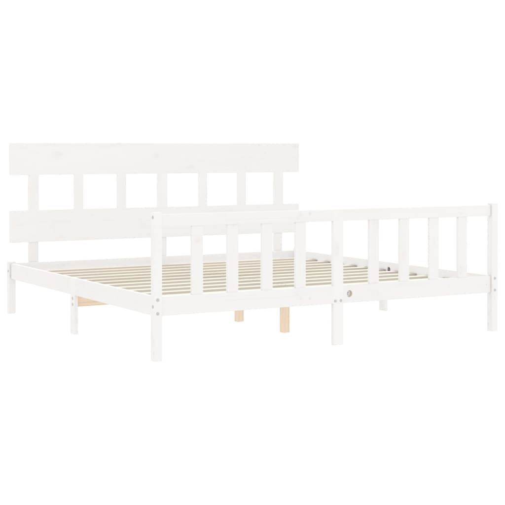 Bed Frame without Mattress White 183x203 cm King Solid Wood Pine