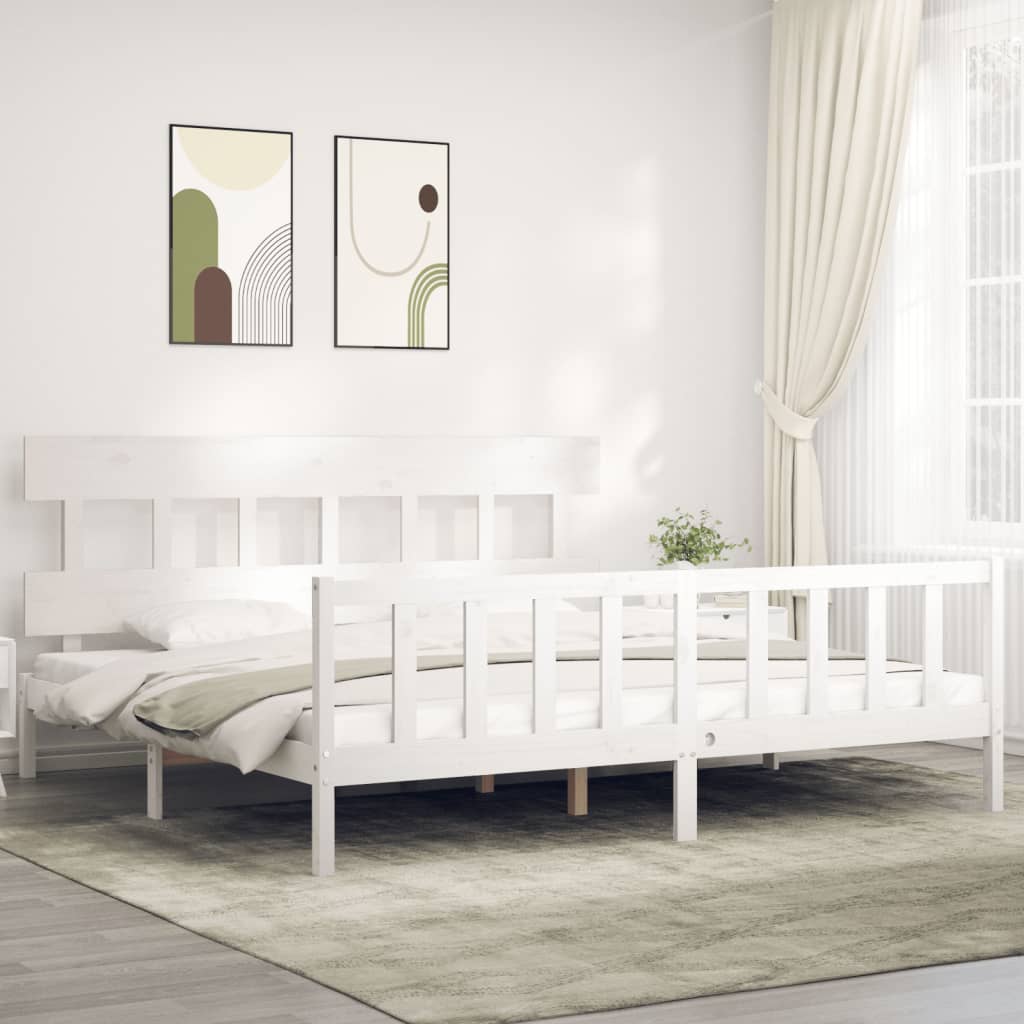 Bed Frame without Mattress White 183x203 cm King Solid Wood Pine