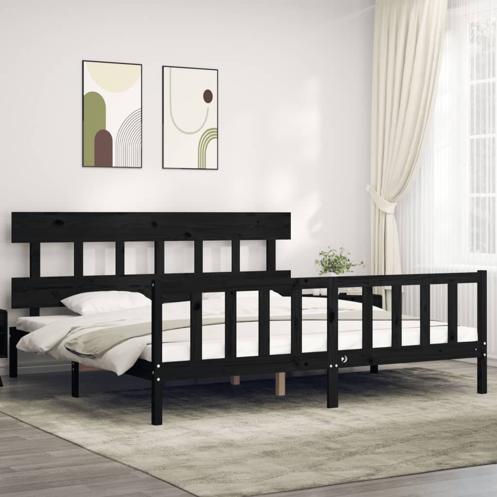 Bed Frame without Mattress Black 183x203 cm King Solid Wood Pine