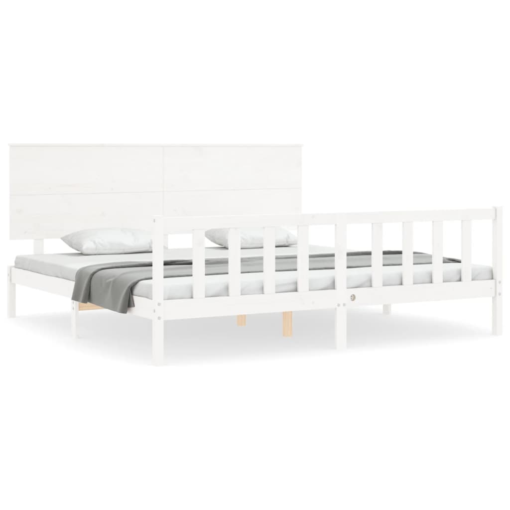 Bed Frame without Mattress White 183x203 cm King Solid Wood Pine