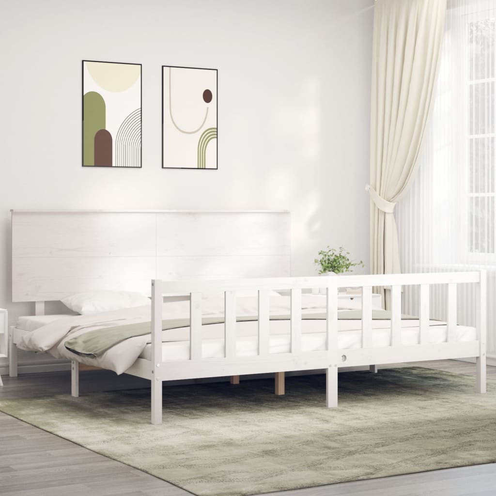 Bed Frame without Mattress White 183x203 cm King Solid Wood Pine