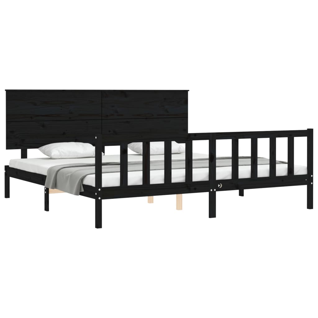 Bed Frame without Mattress Black 183x203 cm King Solid Wood Pine