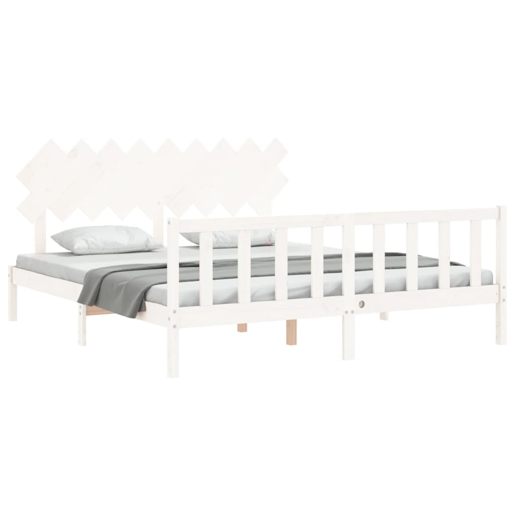 Bed Frame without Mattress White 183x203 cm King Solid Wood Pine