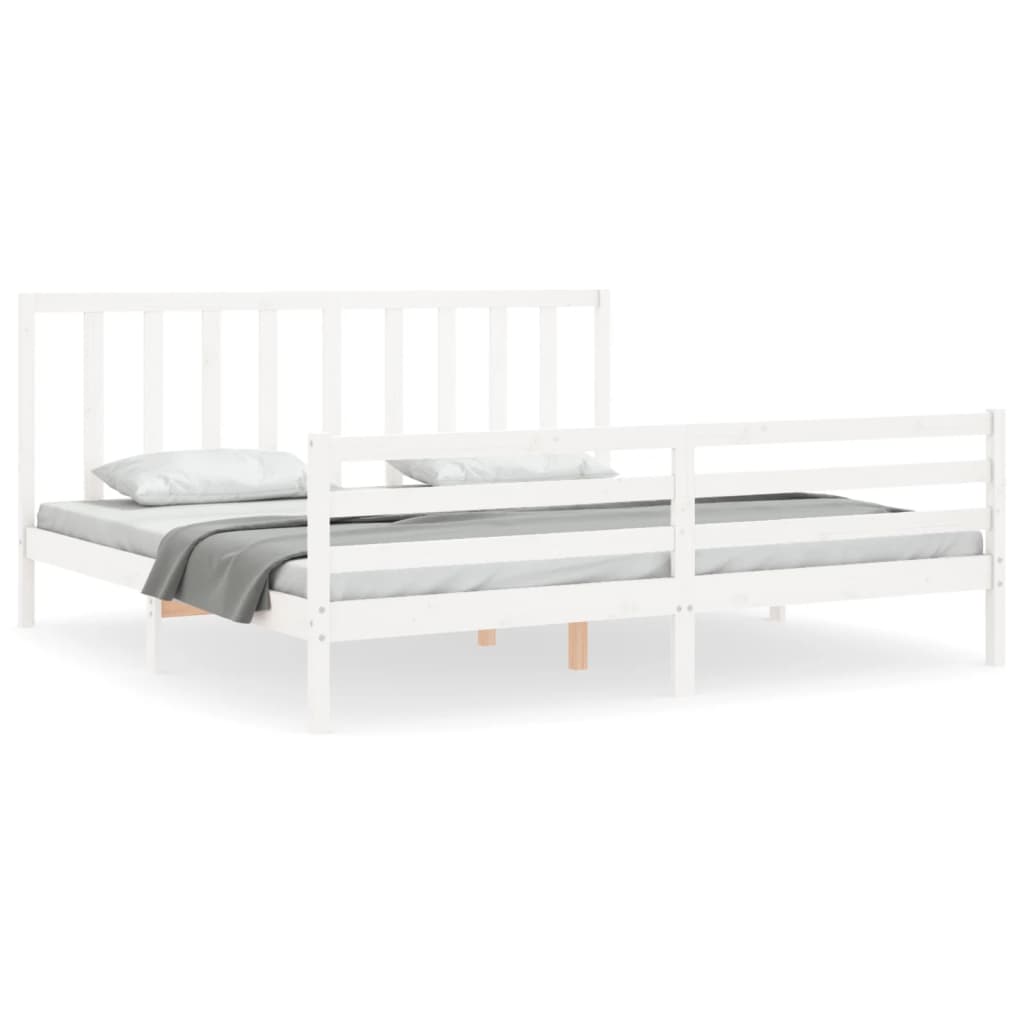 Bed Frame without Mattress White 183x203 cm King Solid Wood Pine