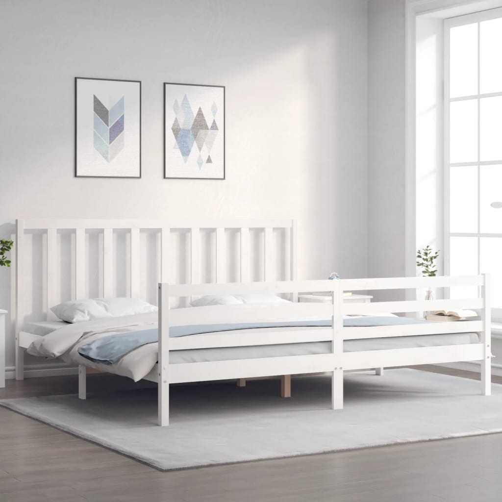 Bed Frame without Mattress White 183x203 cm King Solid Wood Pine