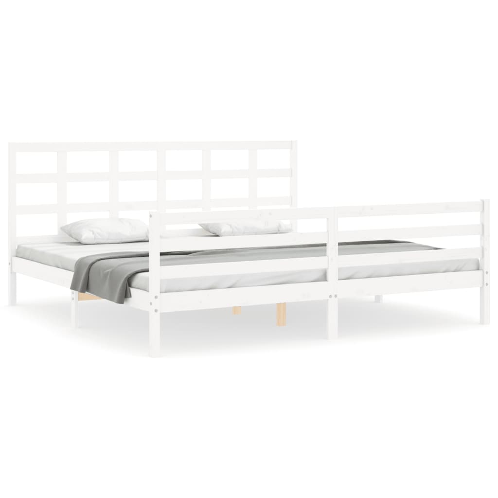 Bed Frame without Mattress White 183x203 cm King Solid Wood